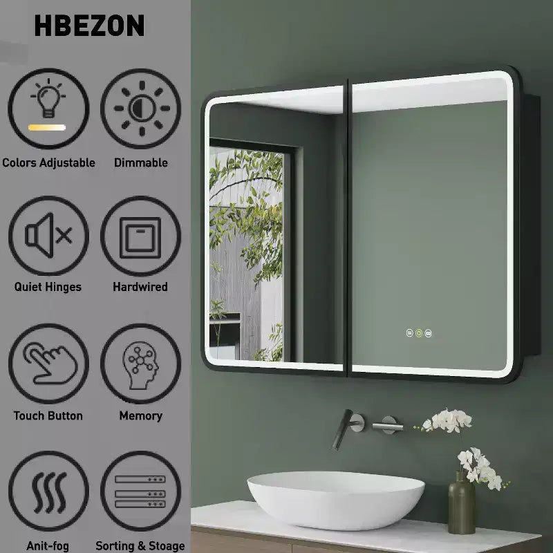 Armoire à pharmacie éclairée par LED, armoire de toilette encastrée ou murale avec miroir, anti-buée, intensité variable, 3 modes d'éclairage, fonction mémoire