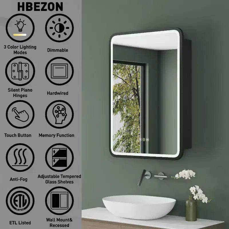 Armoire à pharmacie éclairée par LED, armoire de toilette encastrée ou murale avec miroir, anti-buée, intensité variable, 3 modes d'éclairage, fonction mémoire