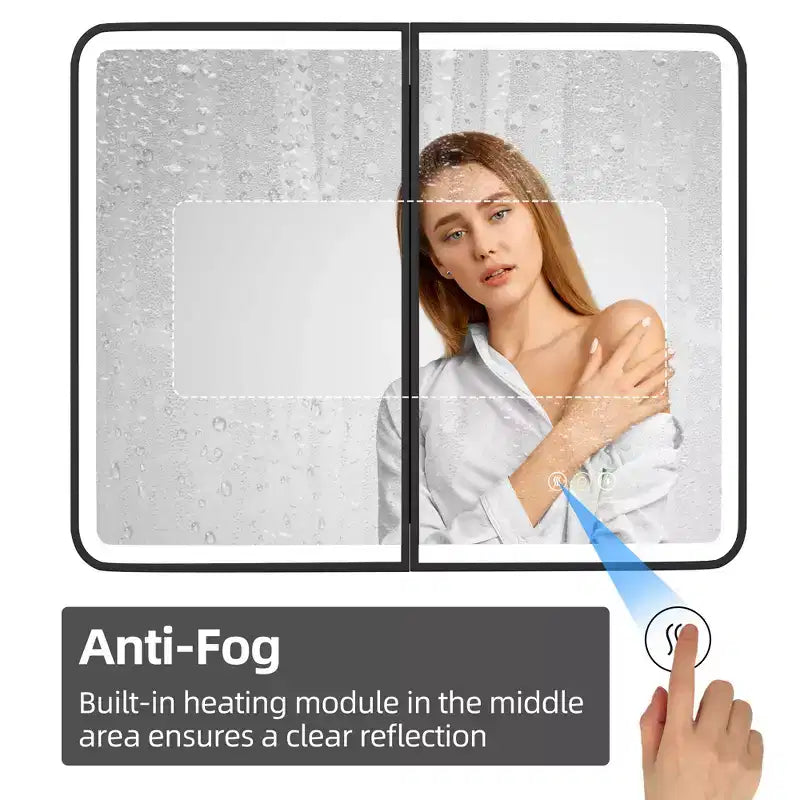 Armoire à pharmacie éclairée par LED, armoire de toilette encastrée ou murale avec miroir, anti-buée, intensité variable, 3 modes d'éclairage, fonction mémoire