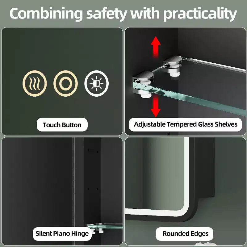 Armoire à pharmacie éclairée par LED, armoire de toilette encastrée ou murale avec miroir, anti-buée, intensité variable, 3 modes d'éclairage, fonction mémoire