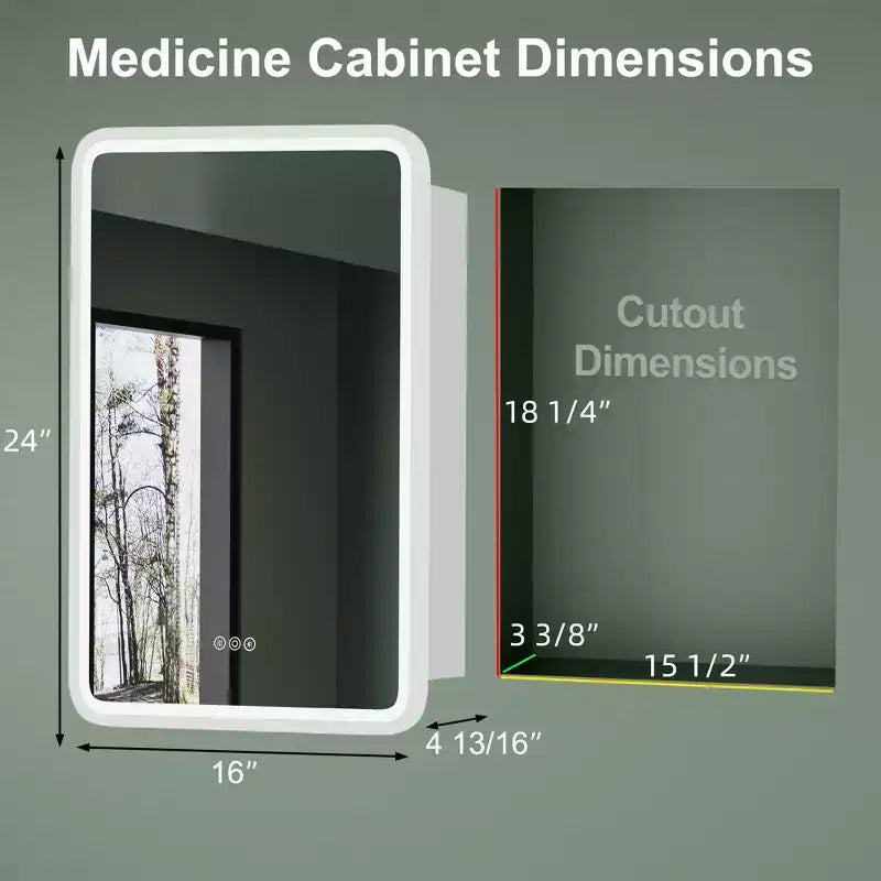 Armoire à pharmacie éclairée par LED, armoire de toilette encastrée ou murale avec miroir, anti-buée, intensité variable, 3 modes d'éclairage, fonction mémoire