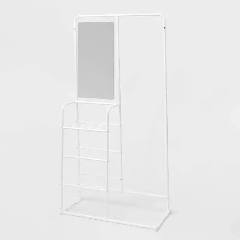 Portant à vêtements en métal avec miroir et étagères